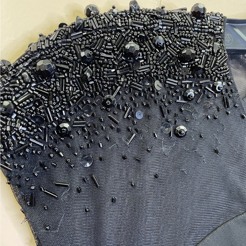 Badgley Mischka Embellished Cap Sleeve Sheath Dress Size 6 Solid Black - Picture 6 of 8